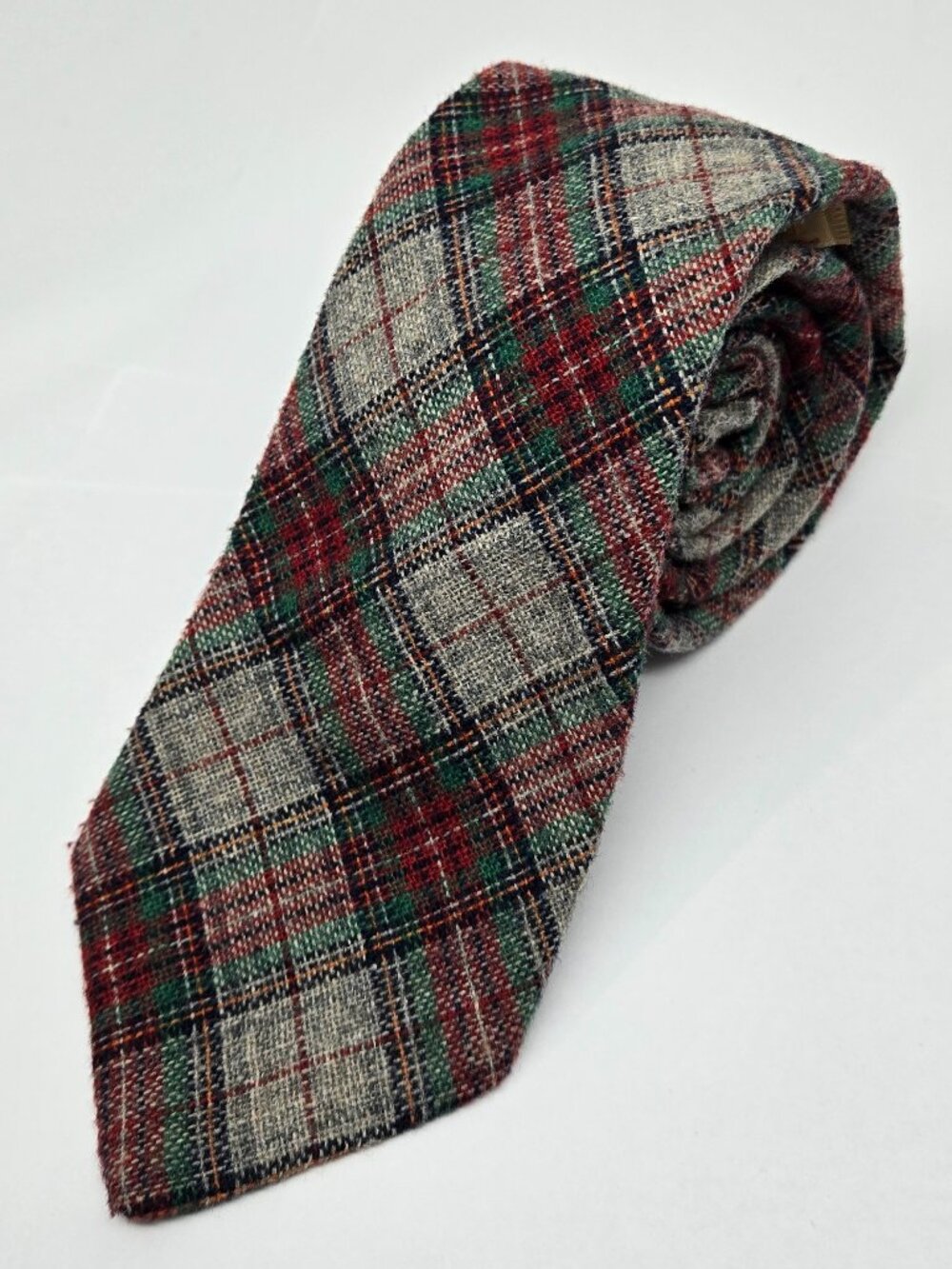 Vintage Act 5 Classic Texturized Polyester Plaid Mens Tie, 1960s - 1970s